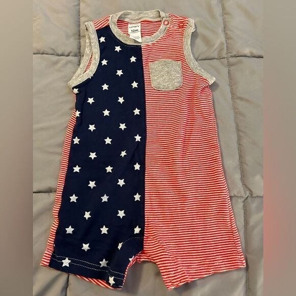 12m Carter’s sleeveless patriotic, red, white, and blue romper - Picture 1 of 2
